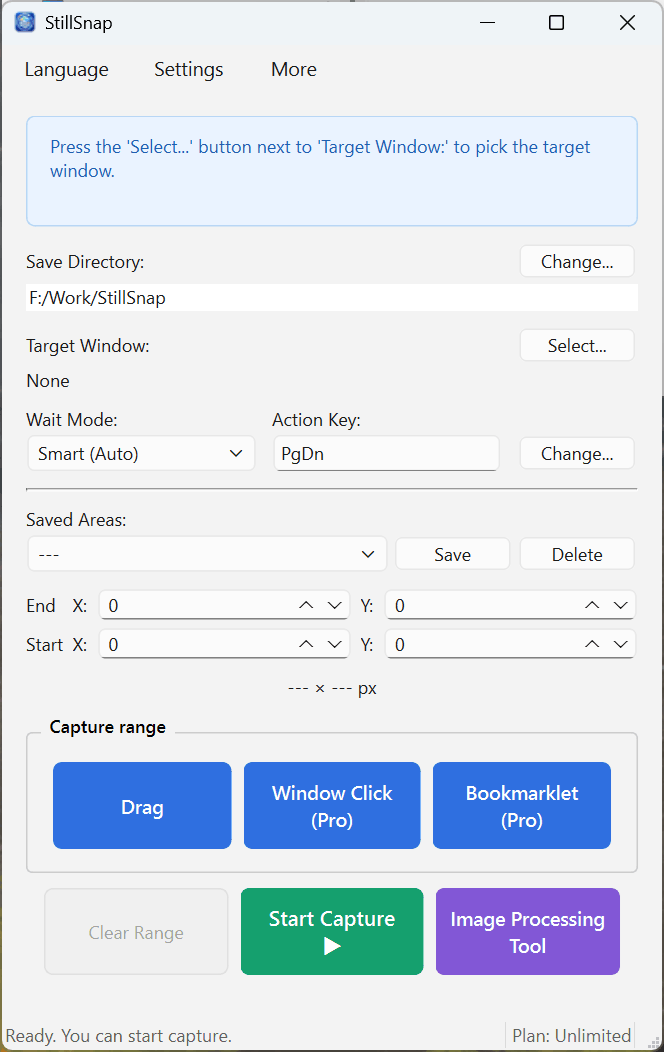 The three buttons under "Capture area selection"